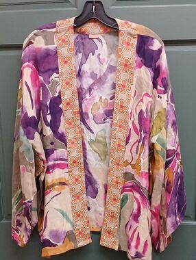 Powder Floral Watercolor Kimono Jacket - Purple/Multi Size Extra Large
